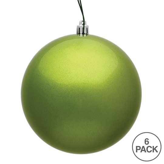 N591073DCV 4 in. Lime Candy UV Treated Christmas Ornament Ball - 6 per Bag